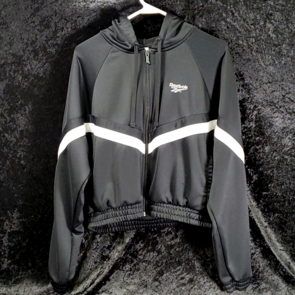 Women's Reebok Classics Hoodie Full Zip Black With White Stripe Size Medium